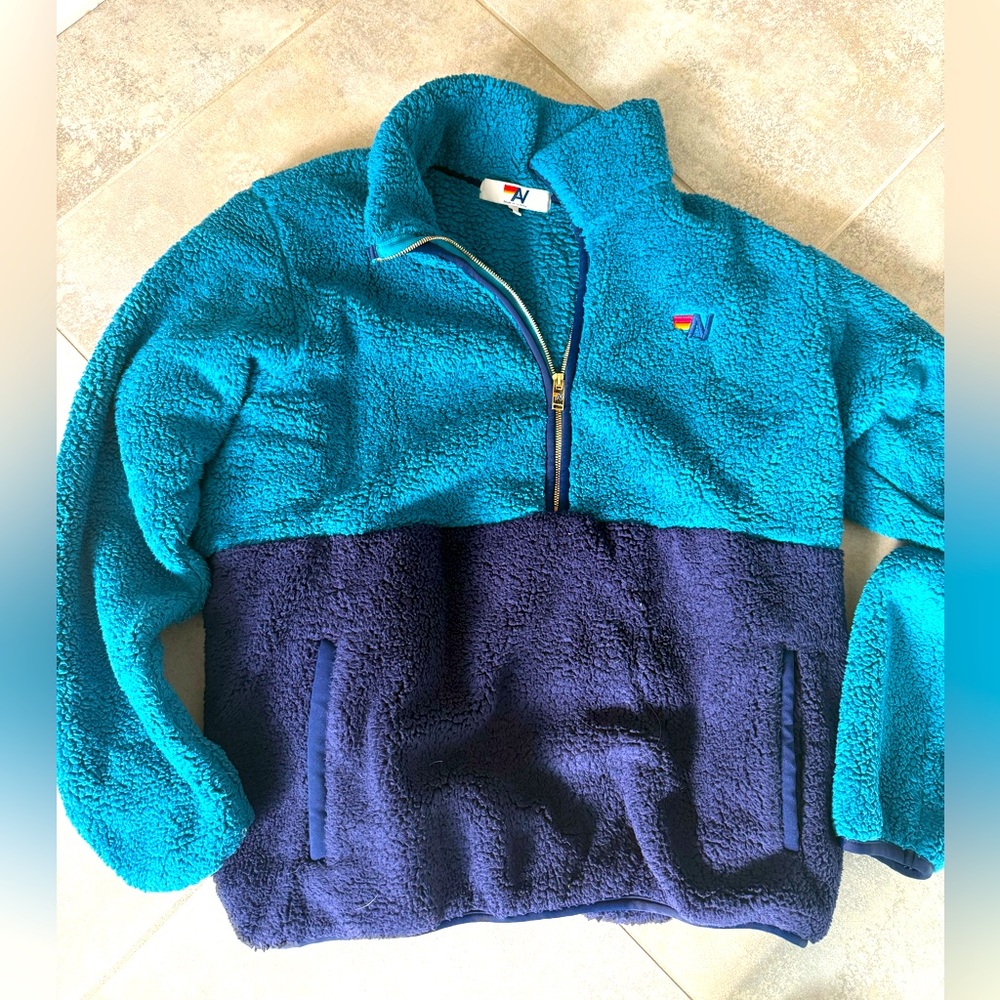 Aviator Nation Half Zip Teddy Color Block Jacket